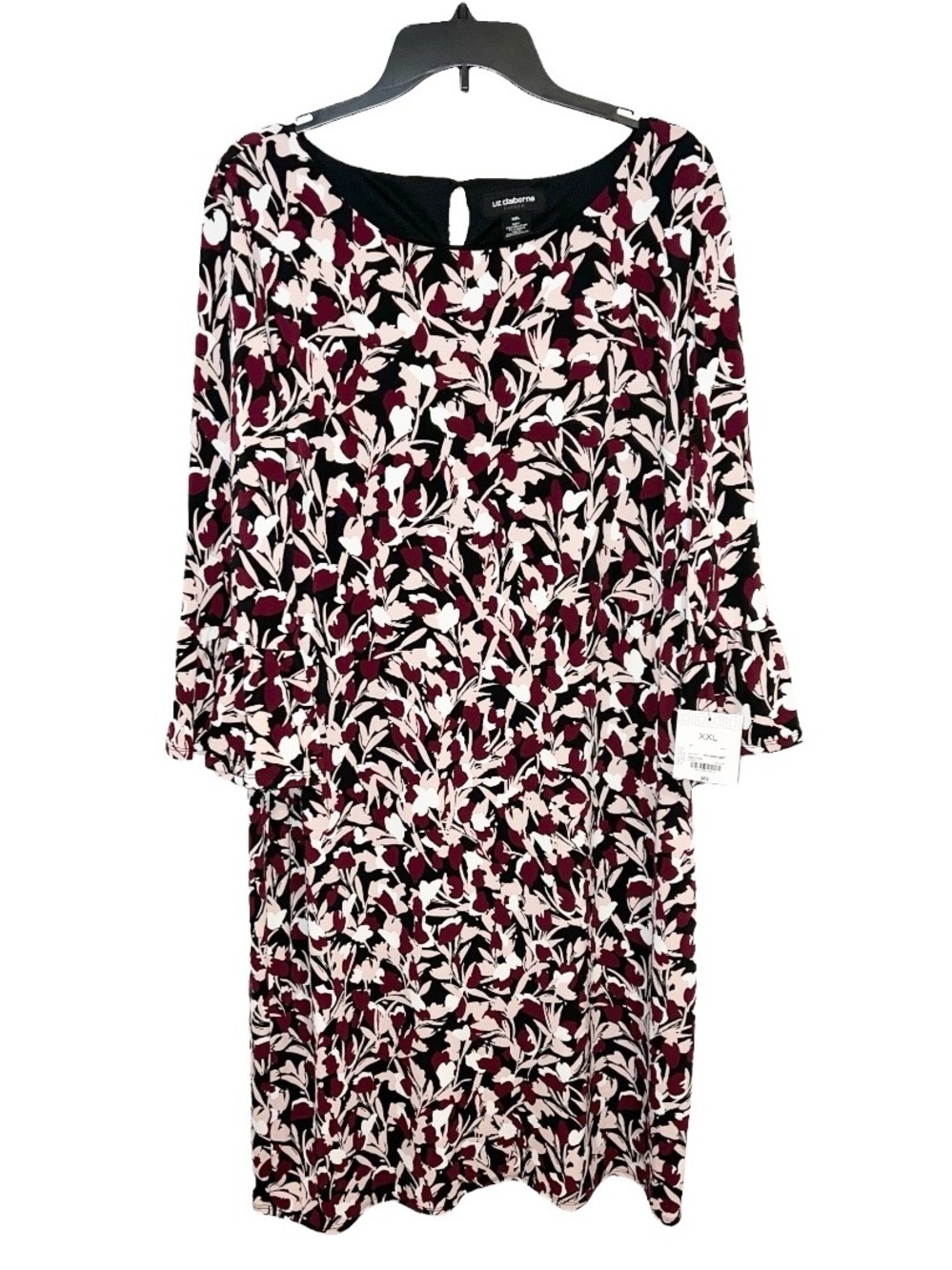 Liz Claiborne Career 3/4 Sleeve Floral Dress Women’s XXL Burgundy Black Pink New